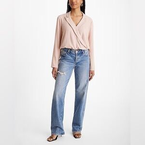 NWT Collared V-Neck Long Sleeve Faux Wrap Front Top